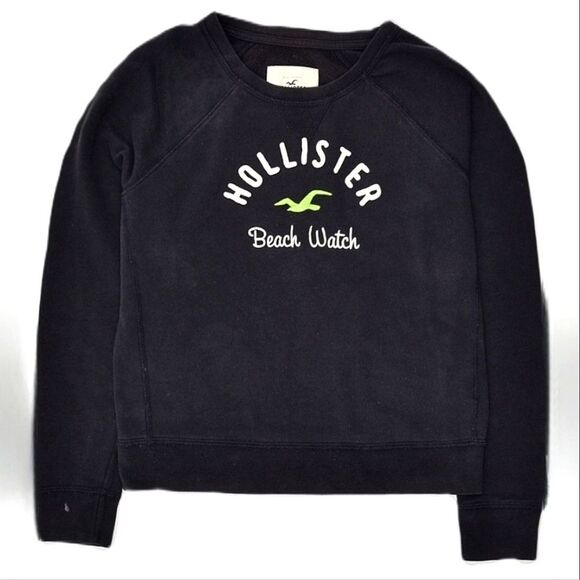 Hollister Navy Crewneck Logo Sweatshirt with Long Sleeves - Picture 1 of 13